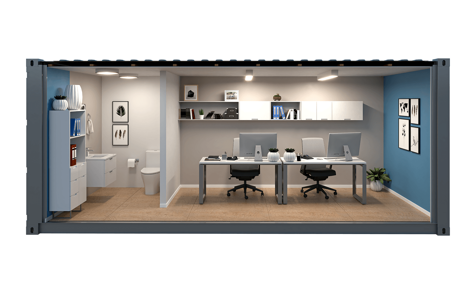 Interior rendering of the WTR 20FT Office + Restroom