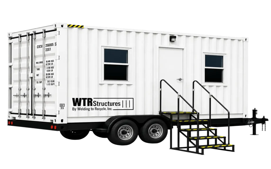 Exterior rendering of the WTR 20FT Open Space Office mounted on a trailer