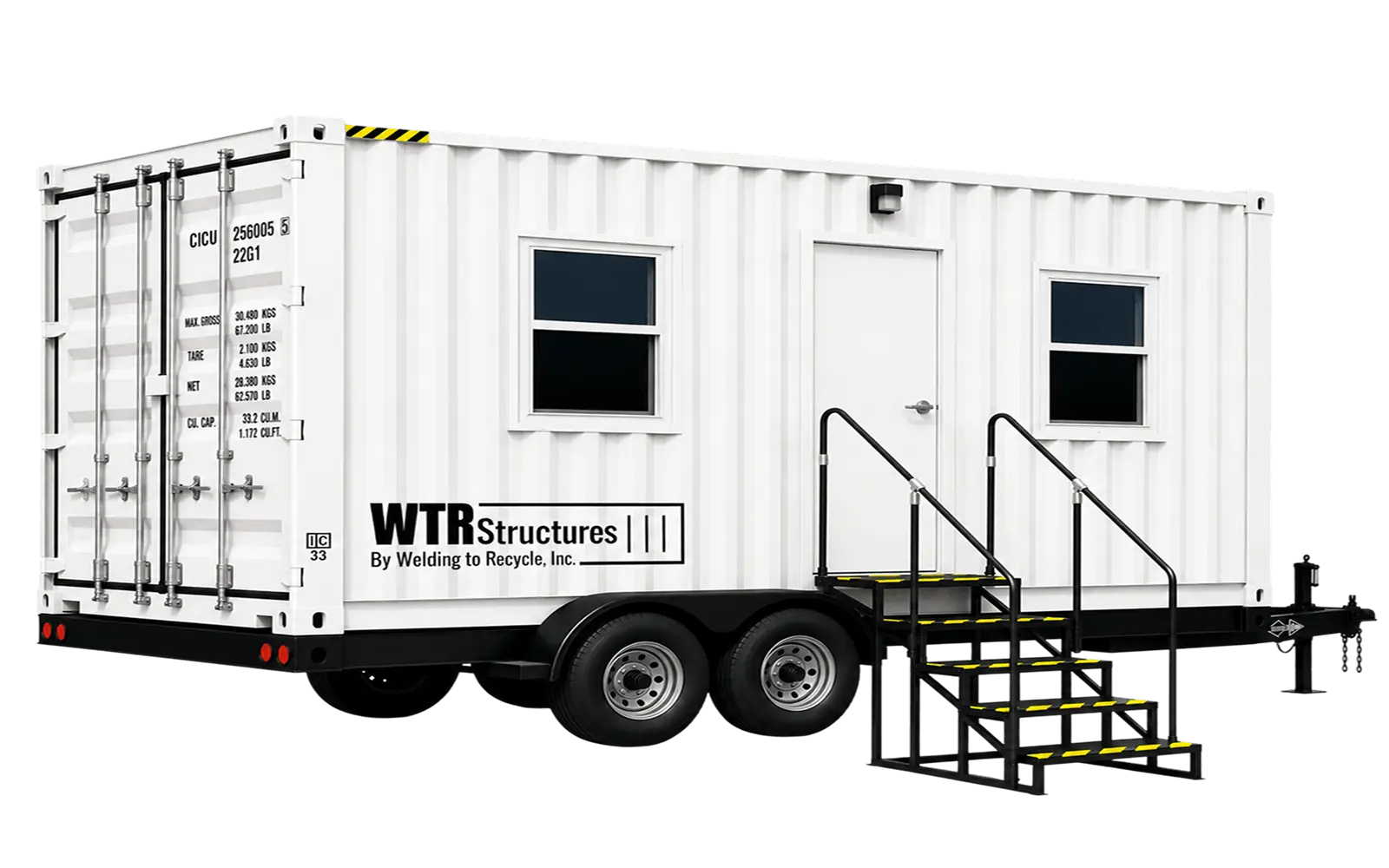 Exterior rendering of the WTR 20FT Open Space Office mounted on a trailer