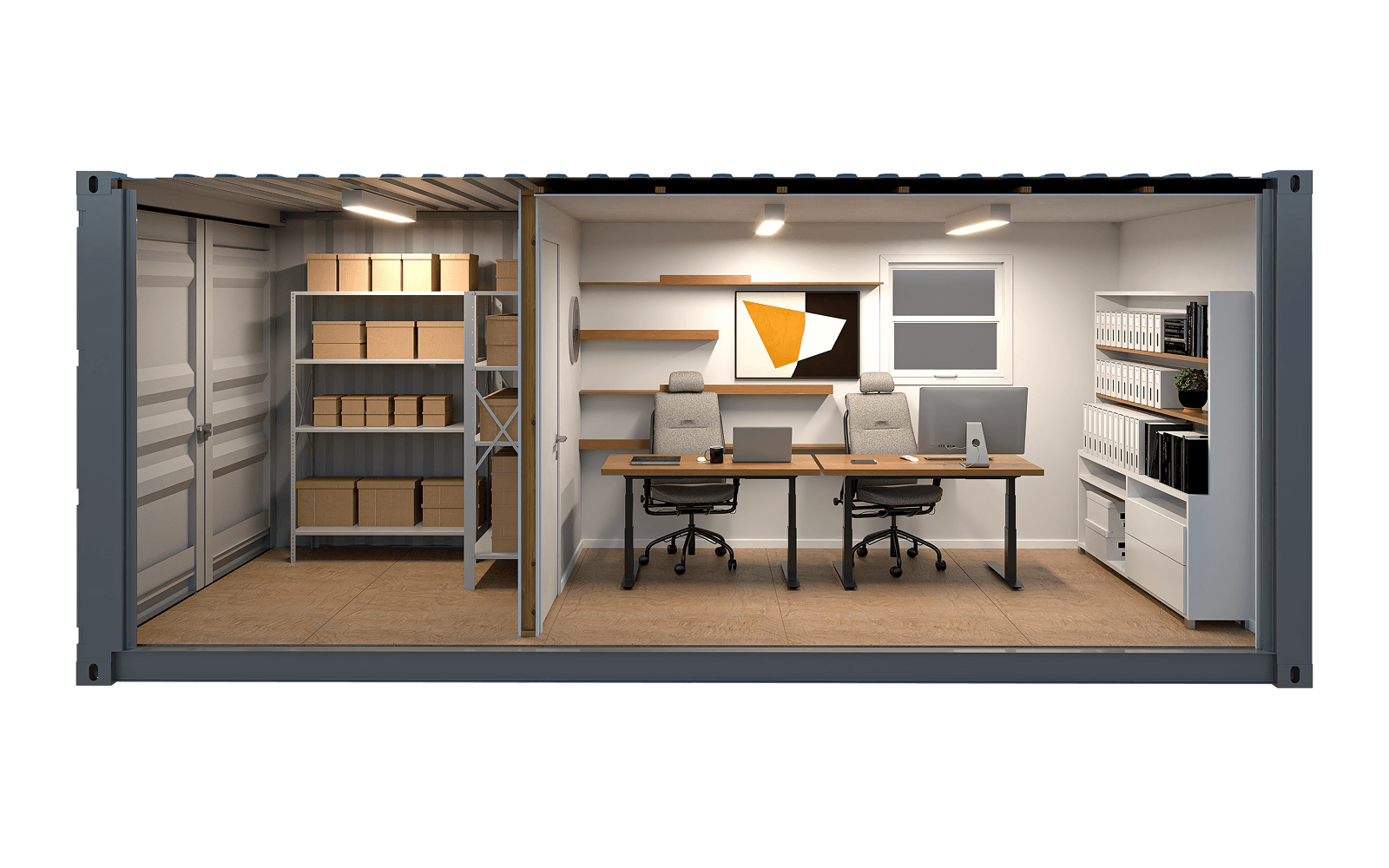 Interior rendering of the WTR 20FT Office + Storage