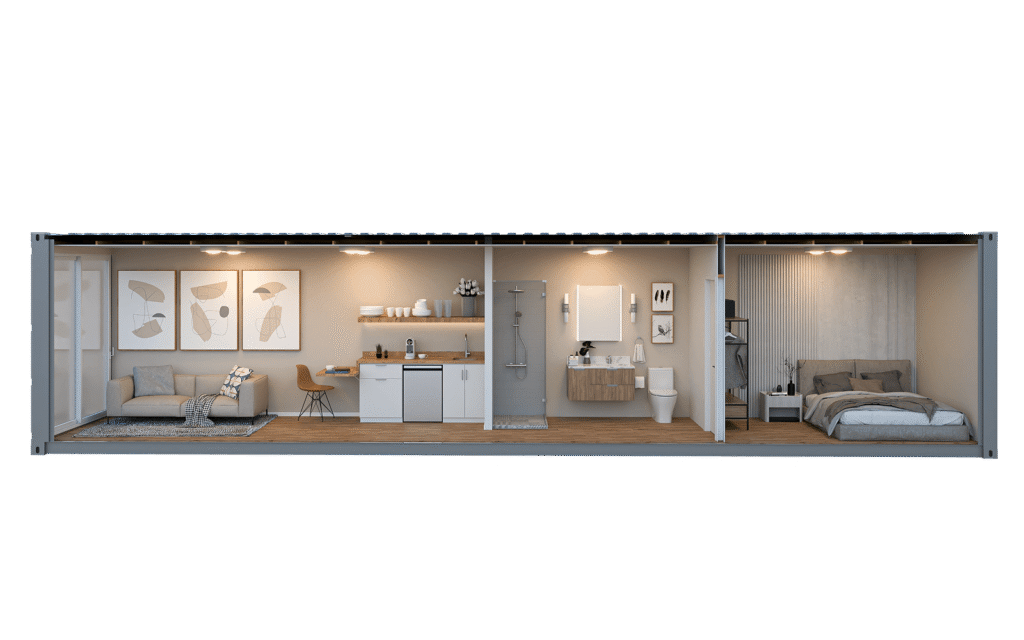 Interior rendering of the WTR 40FT 1 Bed + 1 Bath