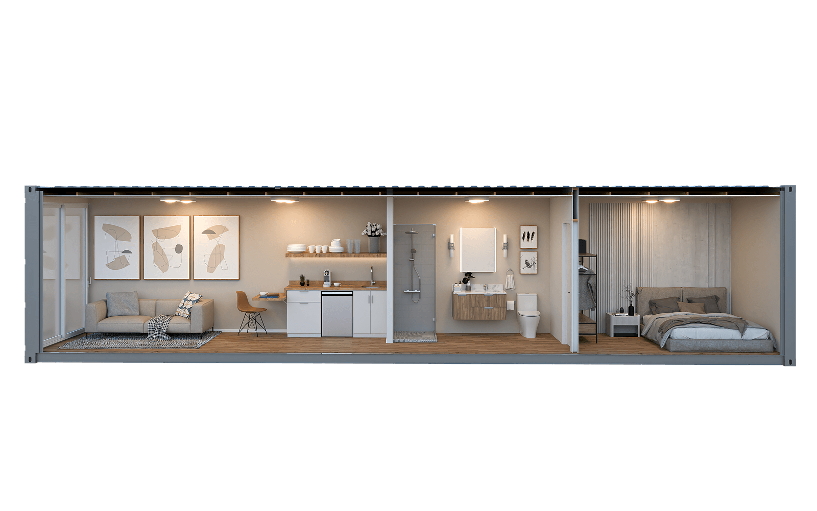 Interior rendering of the WTR 40FT 1 Bed + 1 Bath