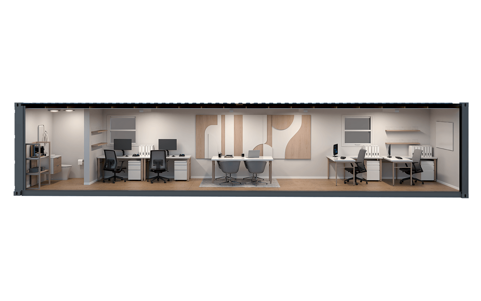 Interior rendering of the WTR 40FT Office + Restroom
