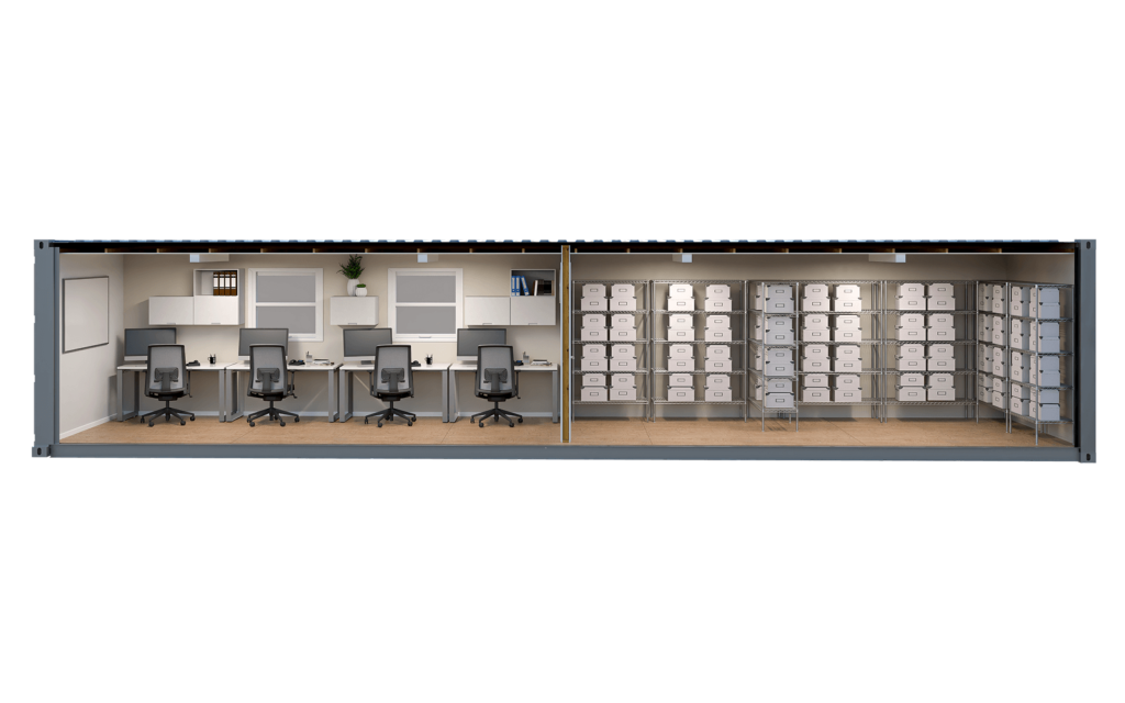 Interior rendering of the WTR 40FT Office + Storage